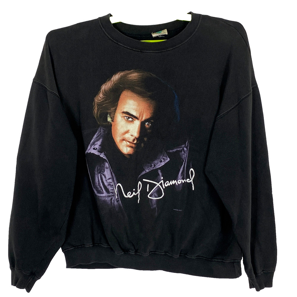 Neil Diamond Sweatshirt Mens Size XL Black Vintage 90s Made In USA